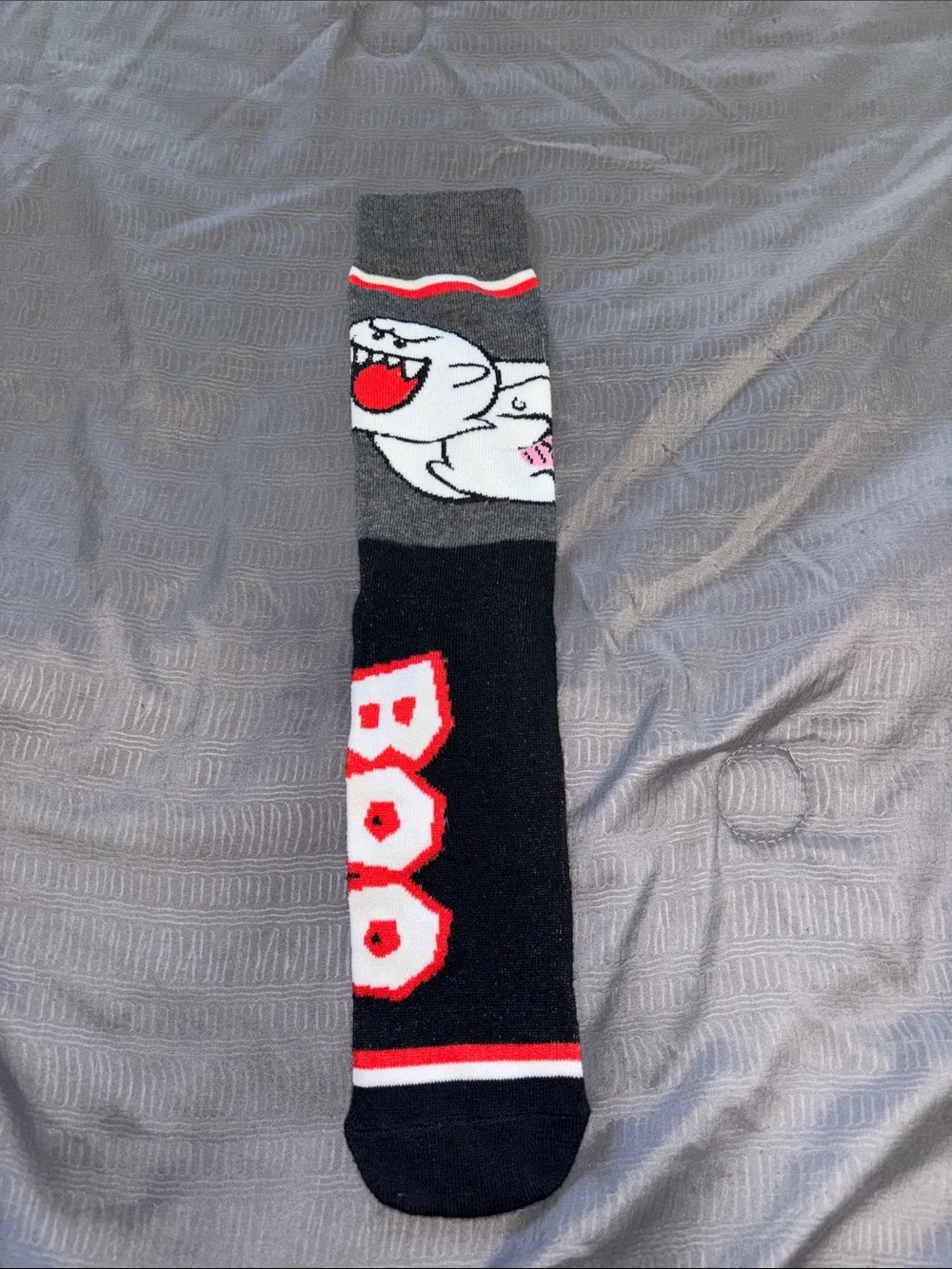 Nintendo Boys Boo Ghost Black Gray Red Crew Socks